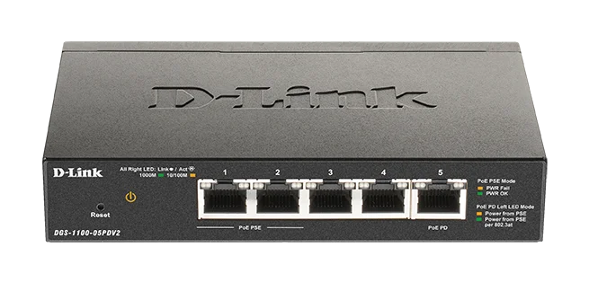 D-Link DGS-1100-05PDV2 5-Port Gigabit PoE Smart Managed Switch with 1 PD port