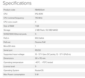 MIKROTIK RB450Gx4 716 MHz 1GB RAM Router OS L5 - obrázek 2