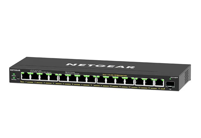 NETGEAR 16PT GE Plus switch s vysokovýkonným PoE+