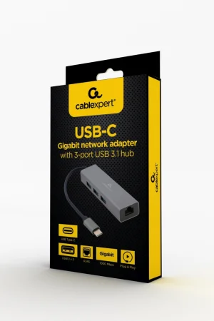 Gembird USB-C adaptér + 3× USB 3.1 + GBit - obrázek 2