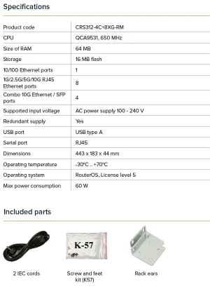 MikroTik CRS312-4C+8XG-RM Cloud Router Switch - obrázek 2