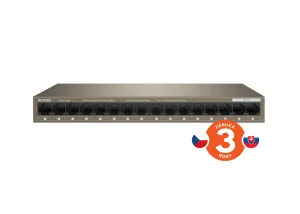 Tenda TEG1016M 16-port Gigabit Switch, 16x 10/100/1000 Mb/s, Fanless, MAC 8K, napájení AC/DC, i zeď