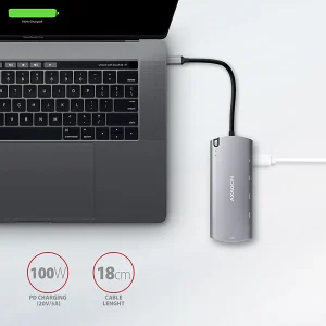 AXAGON HMC-6M2 USB 3.2 hub HDMI RJ-45 SATA M.2 PD 100W - obrázek 9