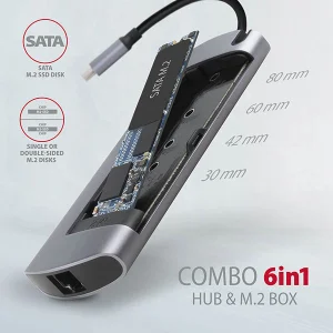 AXAGON HMC-6M2 USB 3.2 hub HDMI RJ-45 SATA M.2 PD 100W - obrázek 3