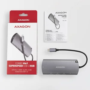 AXAGON HMC-6M2 USB 3.2 hub HDMI RJ-45 SATA M.2 PD 100W - obrázek 8