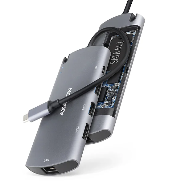 AXAGON HMC-6M2 USB 3.2 hub HDMI RJ-45 SATA M.2 PD 100W