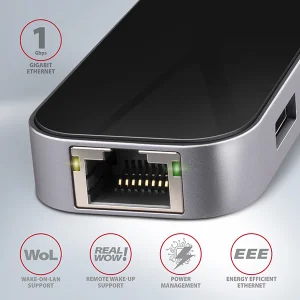 AXAGON HMC-6GL, USB 3.2 Gen 1 hub, 3x USB-A, HDMI 4k/30Hz, RJ-45 GLAN, PD 100W, kabel USB-C 20cm - obrázek 4