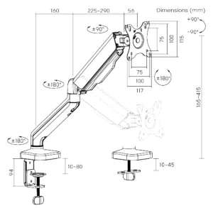 Držák monitoru Brateck LDT46-C012E jedno rameno mechanická pružina - obrázek 6