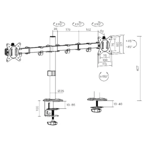 Držák monitoru Brateck LDT66-C024 kloubová ramena vedle sebe na tyčovém držáku - obrázek 3
