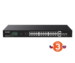 Tenda TEG1128P-24-410W PoE+ Gigabit switch 24x 1Gb/s PoE+ 802.3af/at + 2x SFP + 2x RJ45, 370W, Rack - obrázek 4