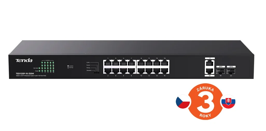 TENDA TEG1120P-16-250W switch PoE+ 16x 1Gb/s