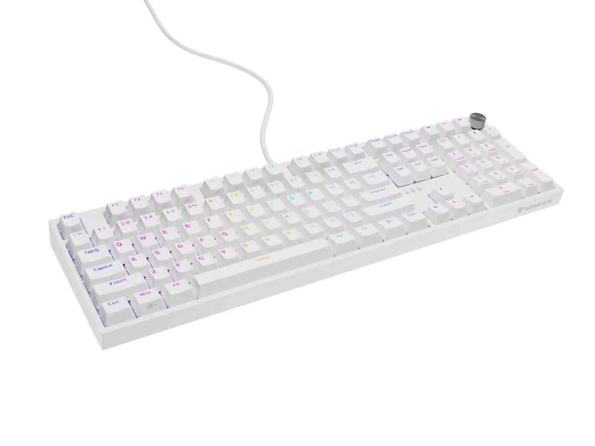 Herní mechanická klávesnice Genesis THOR 404/RGB/Gateron Yellow Pro/Drátové USB-A/US layout/Bílá