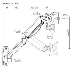 Držák monitoru Brateck LDA32-112E jedno rameno mechanická pružina nástěnný - obrázek 6