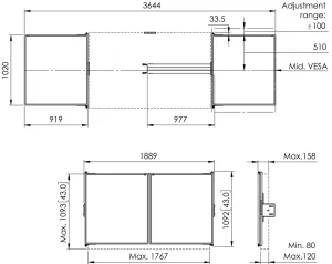 Vogel's RISE WBS75 keramické tabule se závěsy pro 75" obrazovky na stojanech RISE 200x/420x - obrázek 3
