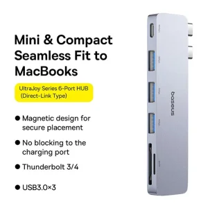 Baseus Dokovací stanice Ultra Joy 6v1 (USB-C PD, 3xUSB 3.0, SD/TF) šedá - obrázek 6