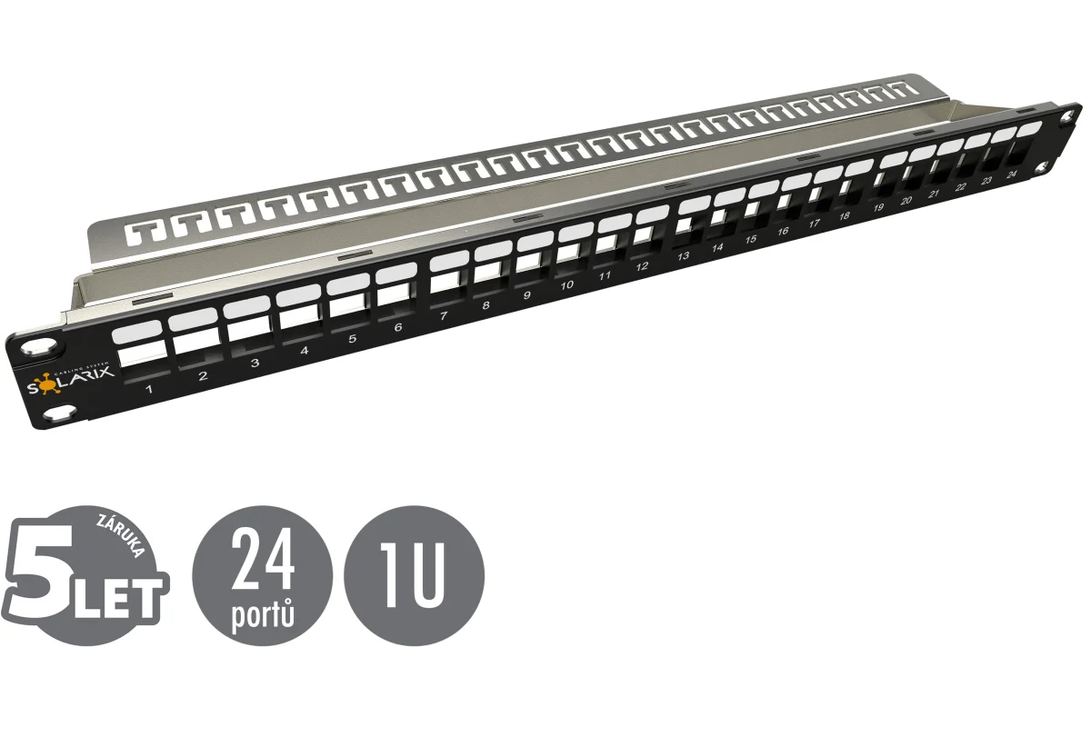 19" modulární neosazený patch panel Solarix 24 portů 1U SX24M-0-STP-BK-UNI-N