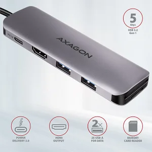 AXAGON HMC-5 USB 3.2 hub, HDMI, SD slot, PD 100W - obrázek 5