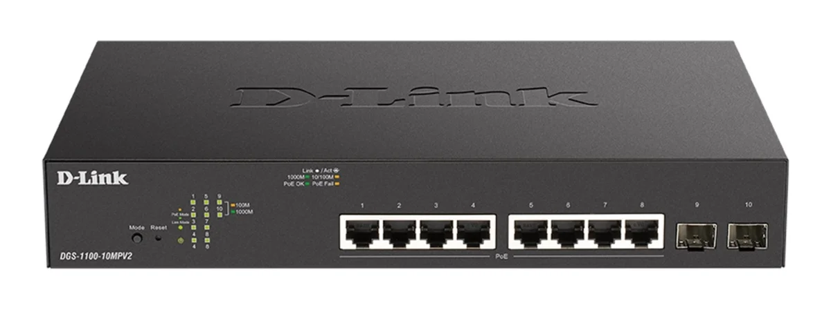 D-Link DGS-1100-10MPV2, 8x 1000Base-T, 2x SFP, PoE