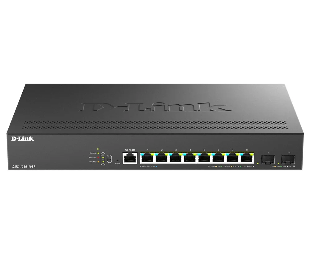 D-Link DMS-1250-10SP/E, 8x 2,5G PoE + 2x 10G SFP+