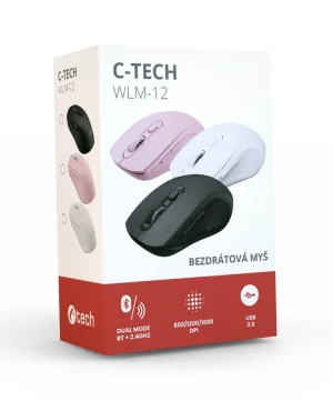 C-TECH WLM-12PK/Ergonomická/Optická/Pro praváky/1 600 DPI/USB+BT/Růžová - obrázek 5