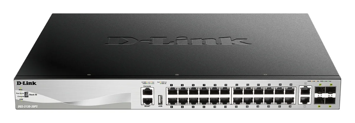 D-Link DGS-3130-30PS L3 switch 24x GbE PoE+, 2x 10G