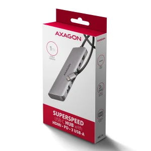 AXAGON HMC-5H, USB 5Gbps hub, 3x USB-A, HDMI 4k/30Hz, PD 100W, kabel USB-C 100cm - obrázek 2