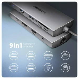 AXAGON HMC-8HLSA USB hub, HDMI 4K, Ethernet, SD, PD - obrázek 5