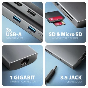 AXAGON HMC-8HLSA USB hub, HDMI 4K, Ethernet, SD, PD - obrázek 6