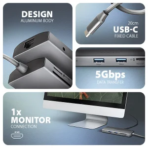 AXAGON HMC-8HLSA USB hub, HDMI 4K, Ethernet, SD, PD - obrázek 7