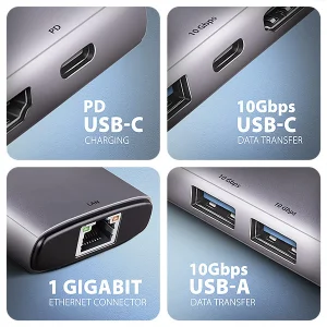 AXAGON HMC-6G2L USB hub, 2x USB-A, HDMI, RJ-45, PD 100W - obrázek 7
