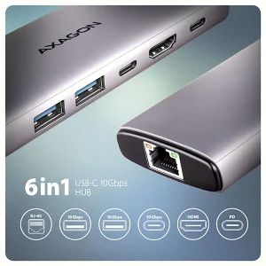 AXAGON HMC-6G2L USB hub, 2x USB-A, HDMI, RJ-45, PD 100W - obrázek 9