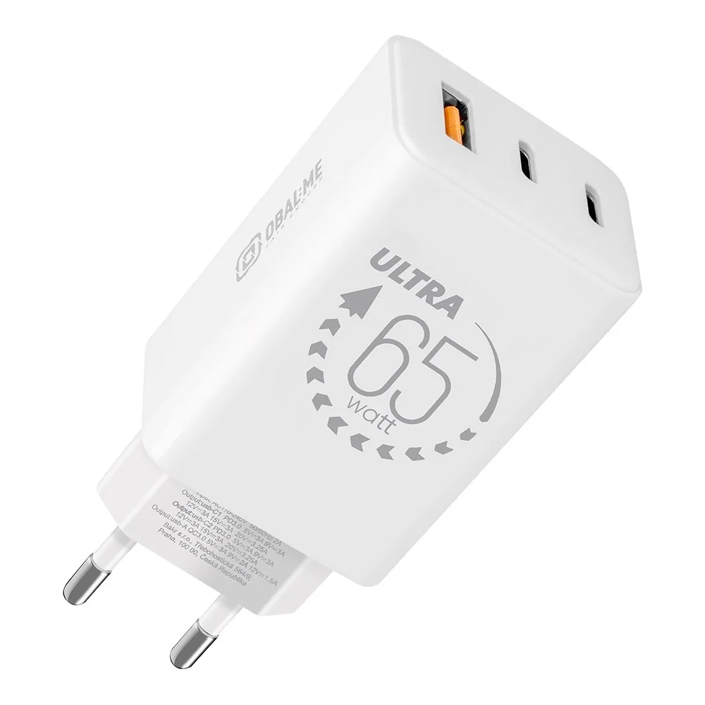 OBAL:ME GaN Cestovní Nabíječka USB-A + 2xUSB-C 65W White