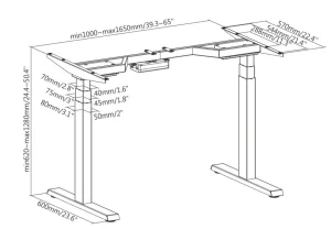Výškově stavitelná stolová podnož Brateck M08-23DE 2 motory rozsah 620-1280 mm nosnost 100 kg - obrázek 8