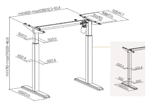 Výškově stavitelná stolová podnož Brateck S03-22DE 1 motor rozsah 710-1190 mm nosnost 80 kg - obrázek 4
