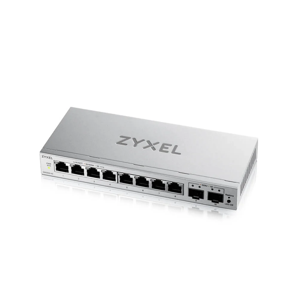 Zyxel GS1200-10 v3, 8 Port Gigabit, 2 x SFP webmanaged Desktop Switch