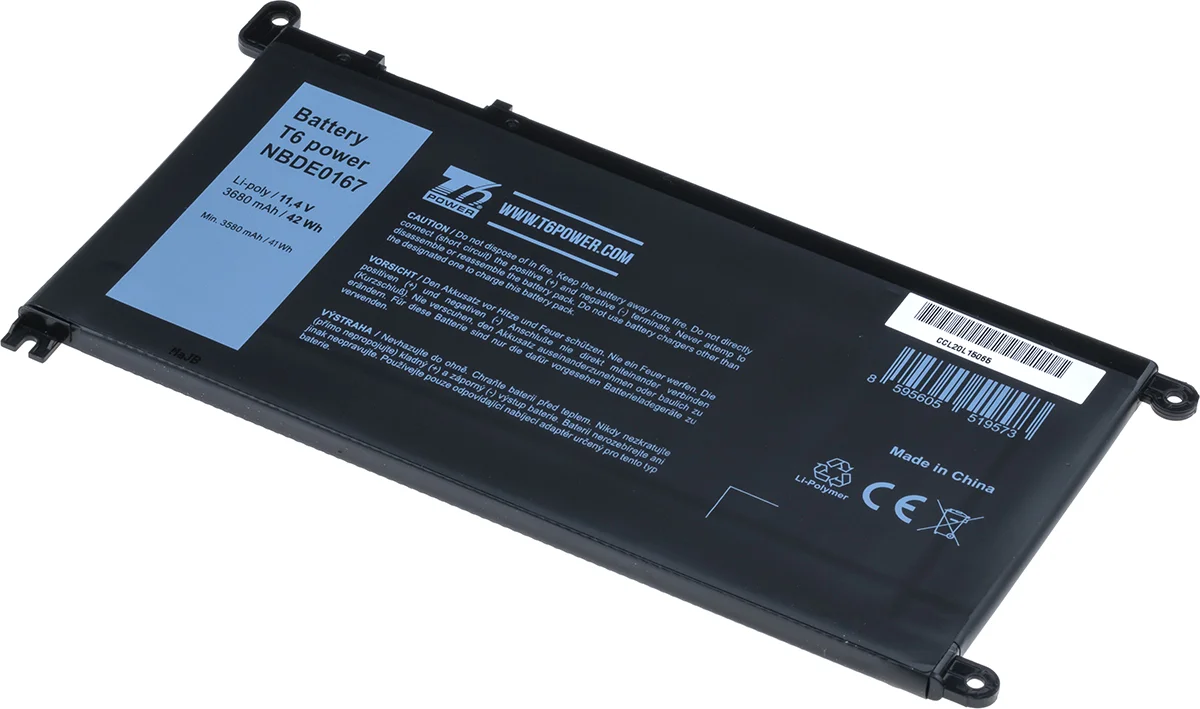 Baterie T6 Power pro Dell Insprion 15 5568, 5578, Vostro 5468, 5568, 3680mAh, 42Wh, 3cell, Li-pol