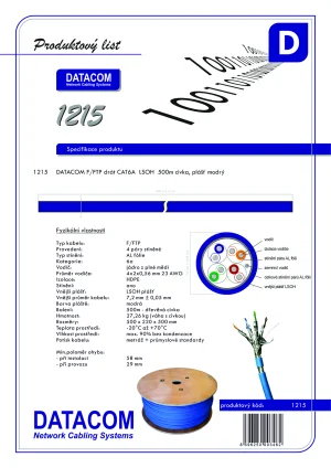 DATACOM F/FTP drát CAT6A Eca LSOH 500m cívka modrý - obrázek 4