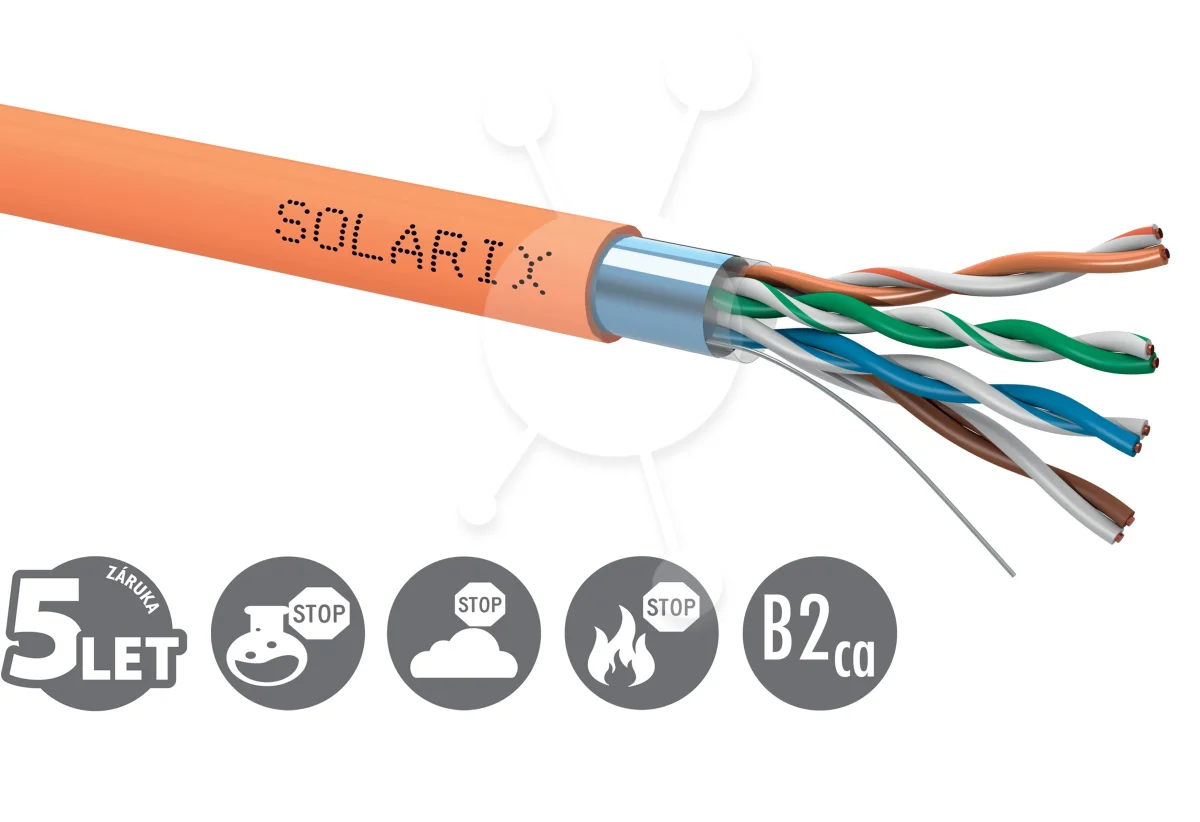 Instalační kabel Solarix CAT5E FTP LSOHFR B2ca-s1,d1,a1 500m/cívka SXKD-5E-FTP-LSOHFR-B2ca
