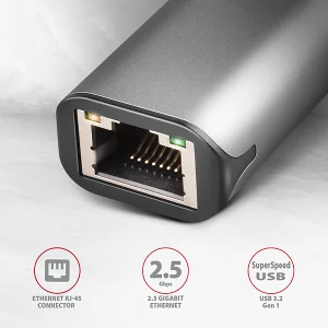 AXAGON ADE-25R USB-A 3.2 Gen 1 - 2.5 Gigabit Ethernet síťová karta, Realtek 8156, auto install, šedá - obrázek 2