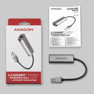 AXAGON ADE-25R USB-A 3.2 Gen 1 - 2.5 Gigabit Ethernet síťová karta, Realtek 8156, auto install, šedá - obrázek 6