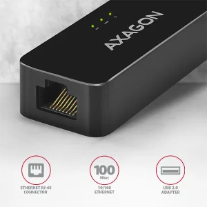 AXAGON ADE-XR, USB 2.0 - Fast Ethernet síťová karta, auto instal, černá - obrázek 3