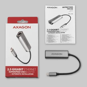 AXAGON ADE-25RC USB-C 3.2 Gen 1 - 2.5 Gigabit Ethernet síťová karta, Realtek 8156, auto install,šedá - obrázek 3