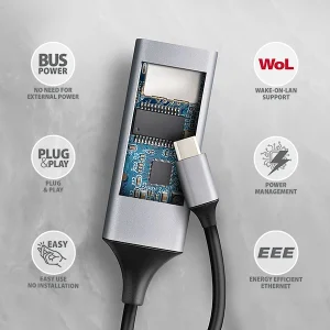 AXAGON ADE-TXPD, USB-C 3.2 Gen 1 - Gigabit Ethernet síťová karta, Asix AX88179, PD 100W, auto instal - obrázek 4