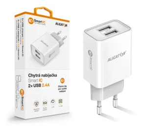 Chytrá síťová nabíječka ALIGATOR 2,4A, 2xUSB, smart IC, bílá