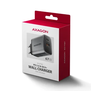 AXAGON ACU-PQ67 GaN nabíječka do sítě 67W, USB-A + USB-C, PD3.0/PPS/QC4+/SFC2.0/Apple - obrázek 2
