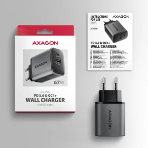 AXAGON ACU-PQ67 GaN nabíječka do sítě 67W, USB-A + USB-C, PD3.0/PPS/QC4+/SFC2.0/Apple - obrázek 3