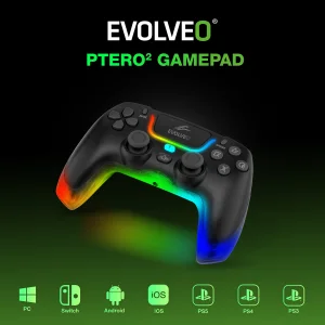 EVOLVEO Ptero2, bezdrátový & drátový gamepad pro PC, PS3/4/5, iOS, Android, Switch, černý - obrázek 8
