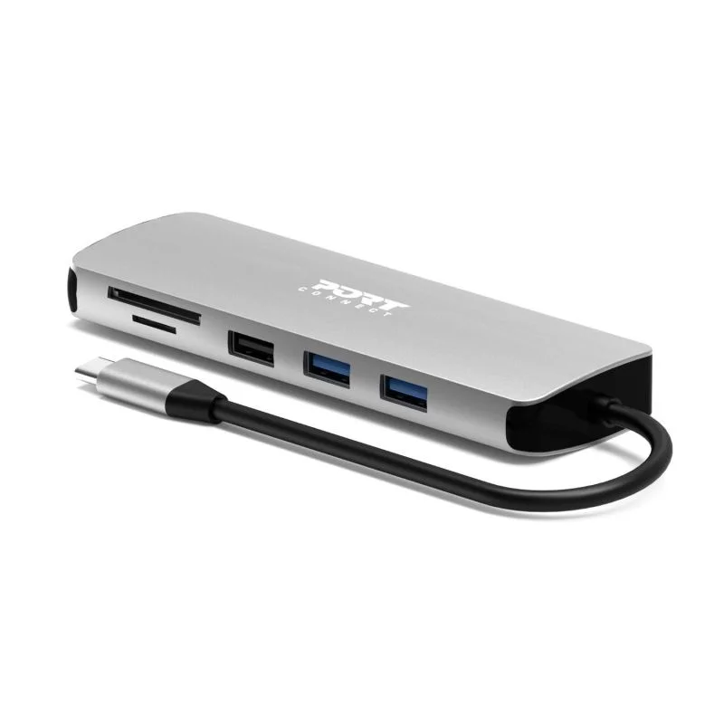 PORT CONNECT USB-C dokovací stanice 9v1, 85W PD, hliníková