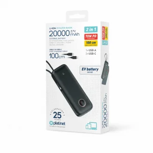 Platinet Powerbanka 20000 mAh 70W Power Delivery, 1xUSB-C, 1xUSB-A, kabel USB-C 1m, černá - obrázek 3