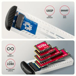 AXAGON EEM2-SC, USB-C 10Gbps externí box pro M.2 NVMe SSD, bezšroubový, žebrovaný hliník - obrázek 3